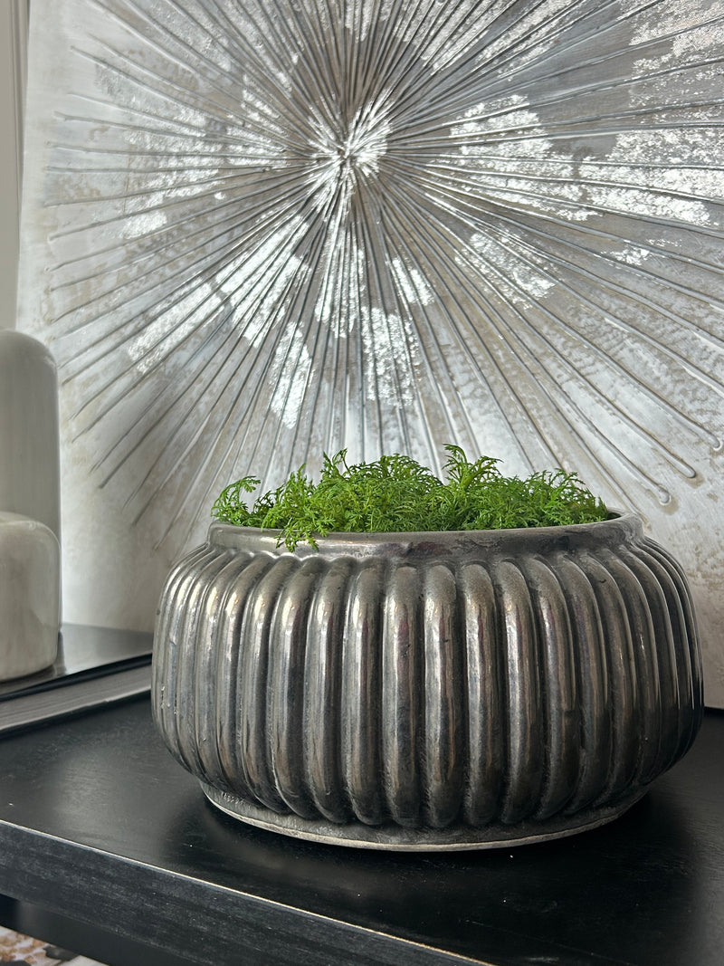 Bronze Pewter Ribbed Ceramic Planter