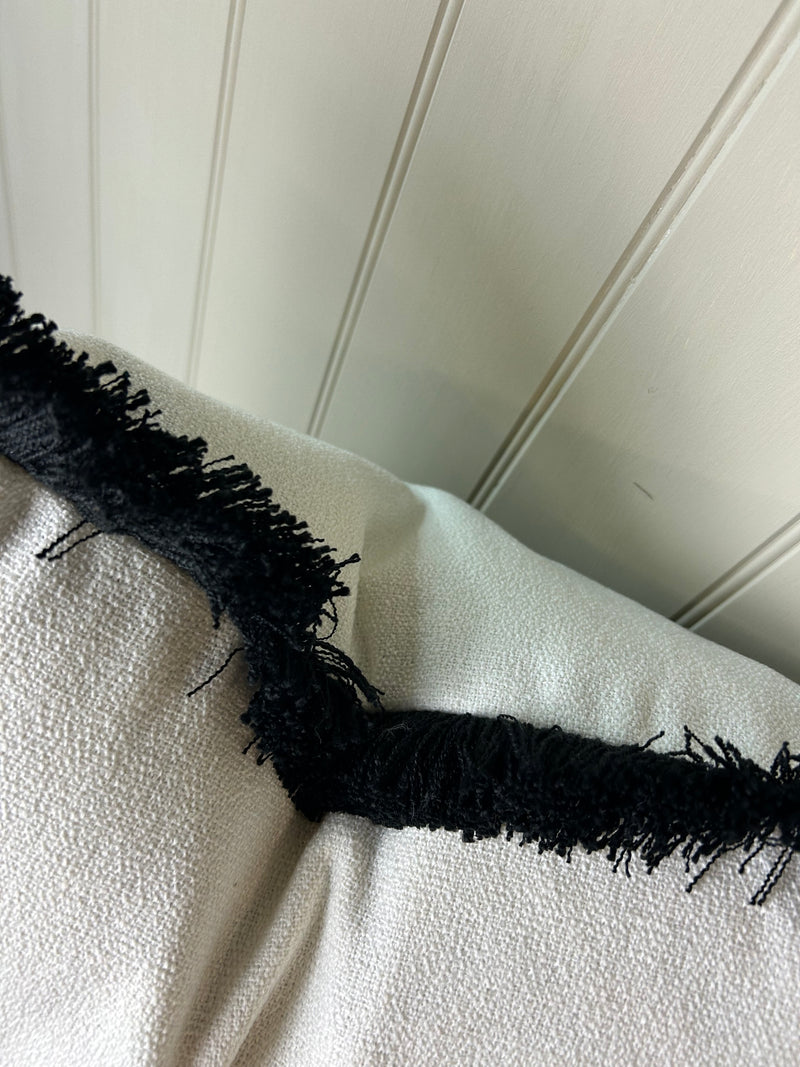 Ivory white boucle weave with Black Trim Edge Hugo Cushion 56cm