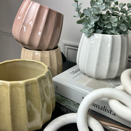 Ribbed Natural Tone Ceramic Plant Pots 4 colours