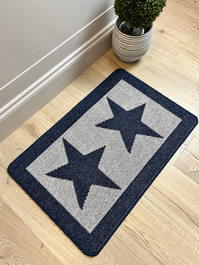 Navy Blue Star Door washable Mat Rug 50x80cm and 67x100cm