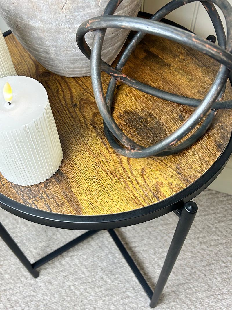 Round metal wood top side table