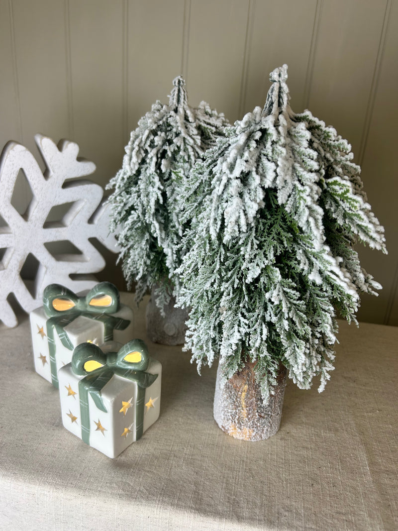 Snowy Fir Tree on Tall dWood Base 30cm