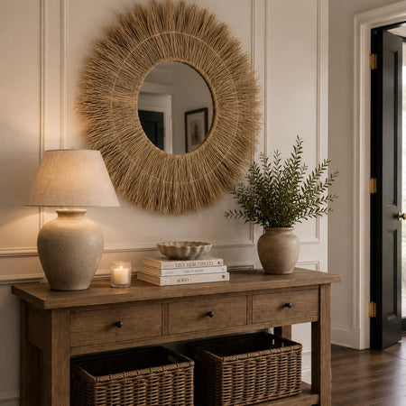 Round grass boho rustic mirror 80cm