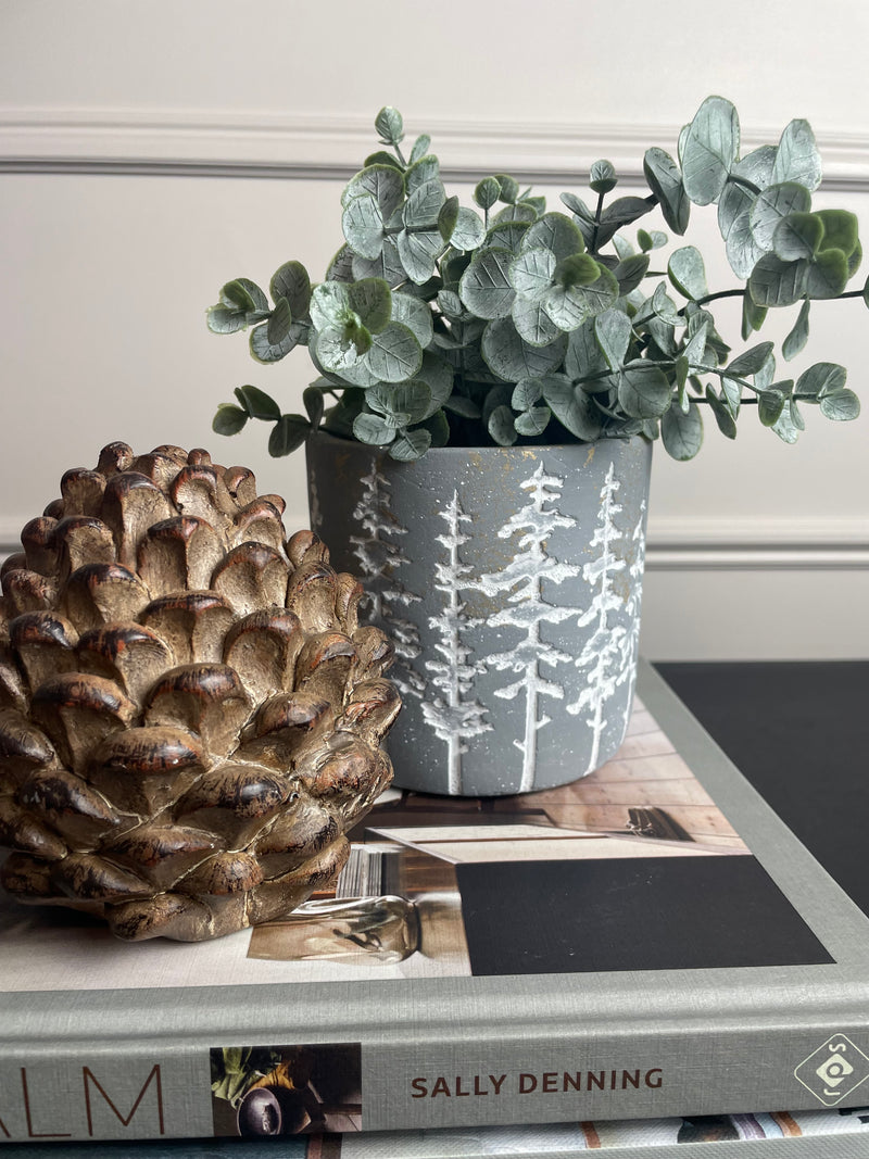 Medium Grey & White Tree Design Plant Pot