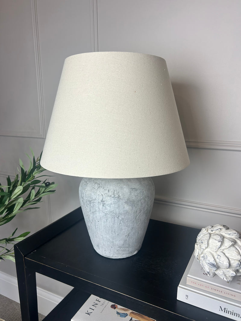 Darcy stone rustic lamp with linen shade