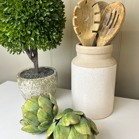 Liberec ceramic two tone pot jar utensils crackle glaze