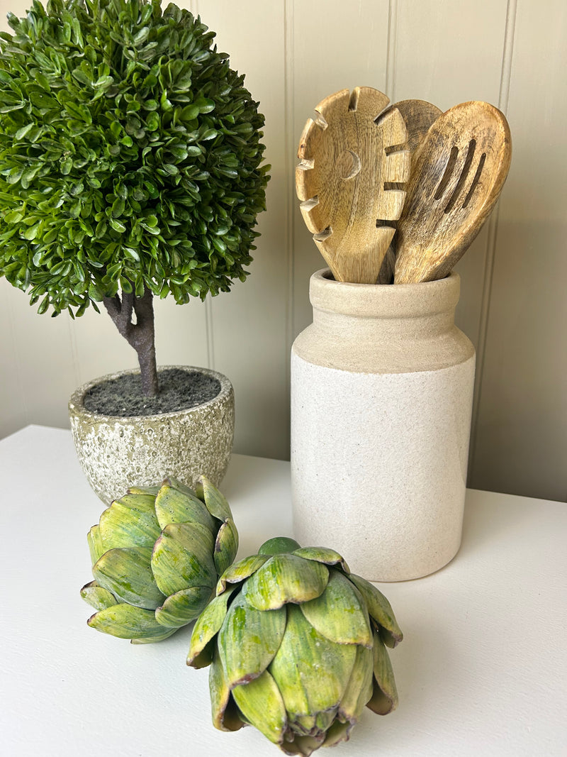 Liberec ceramic two tone pot jar utensils crackle glaze