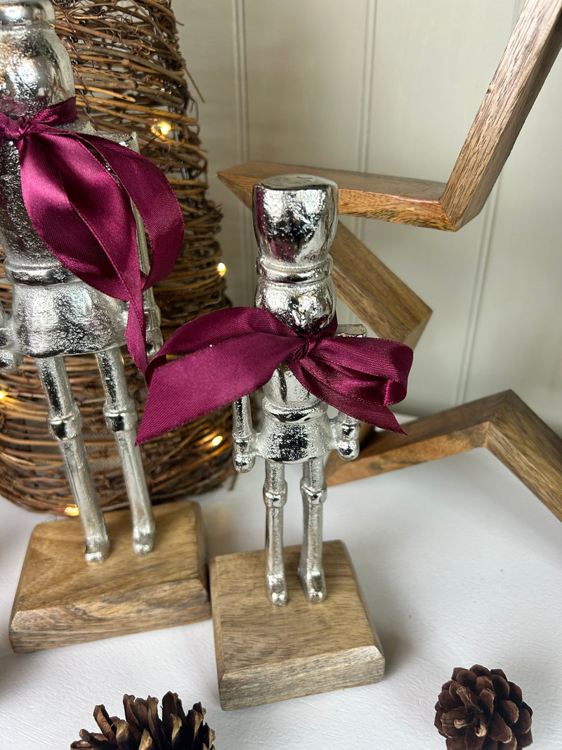 Silver Nutcracker Figures on Wood Base 2 Sizes Available