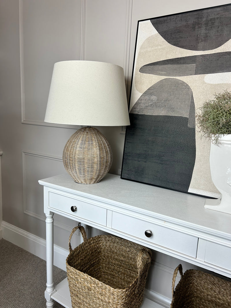 Raffles rattan basket white washed table lamp with shade