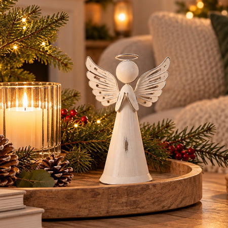 White rustic metal standing angel 15cm