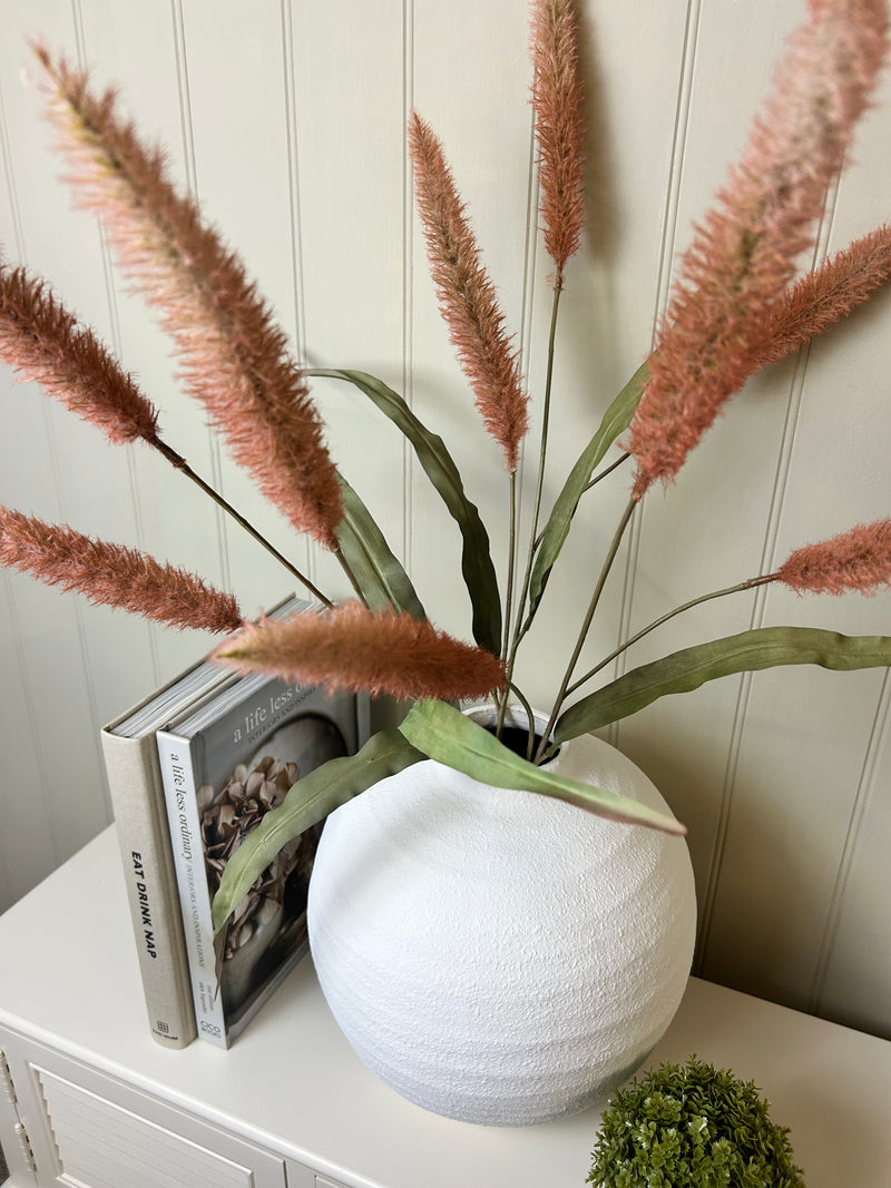 Pink Pennisetum Spray with Leaves 90cm