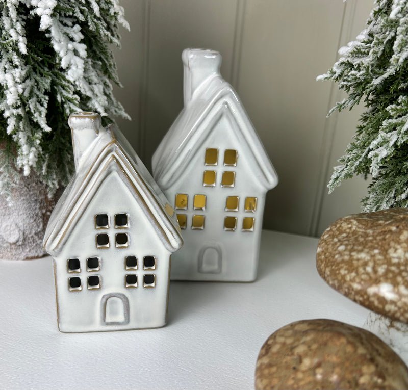 White ceramic LED lit house 2 sizes