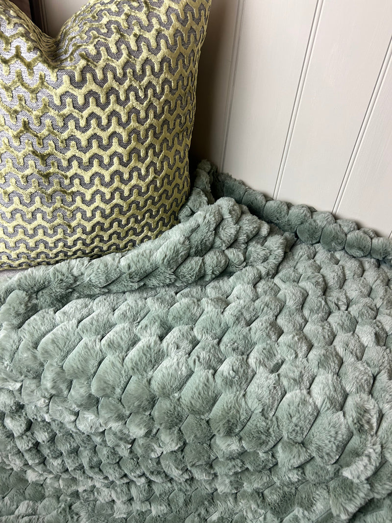 Paul Moneypenny Koochikoo Textured Faux Fur Throws 130x170cm 2 colours green taupe brown