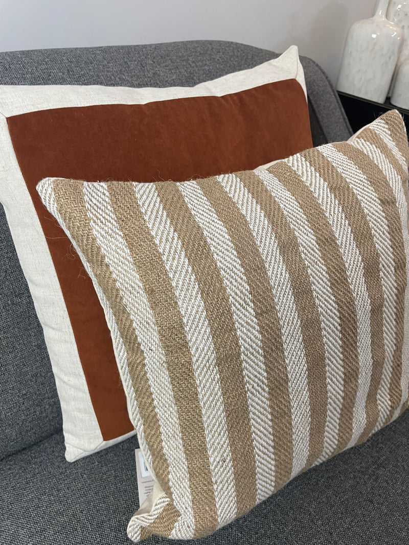 Natural fibres stripe cushion cream stone beige