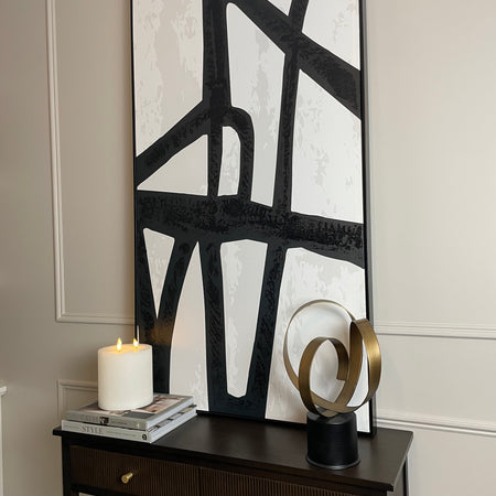 Black and White Line Abstract Framed Canvas 72cm x 142cm