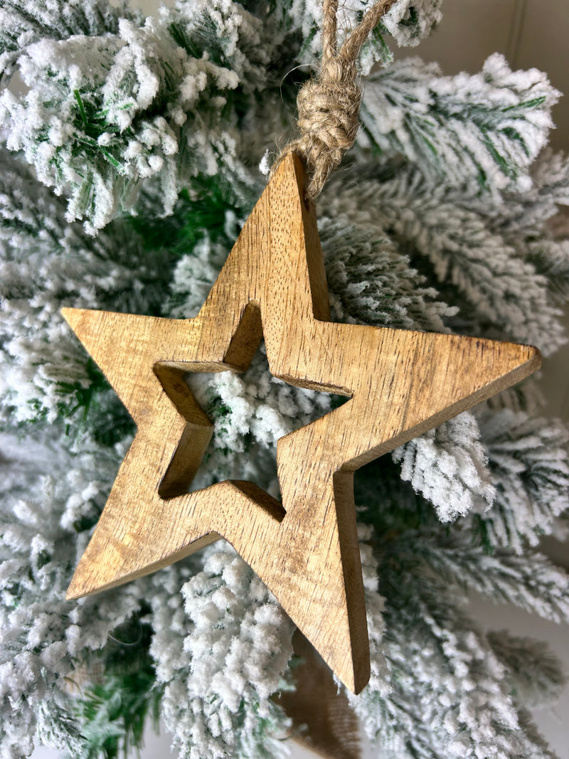 Natural Wooden Hanging Cutout Star, 2 Sizes
