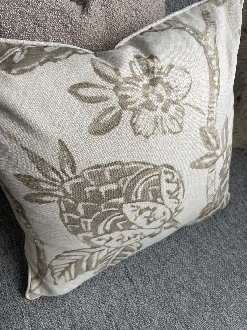 Natural floral and stripe cushion