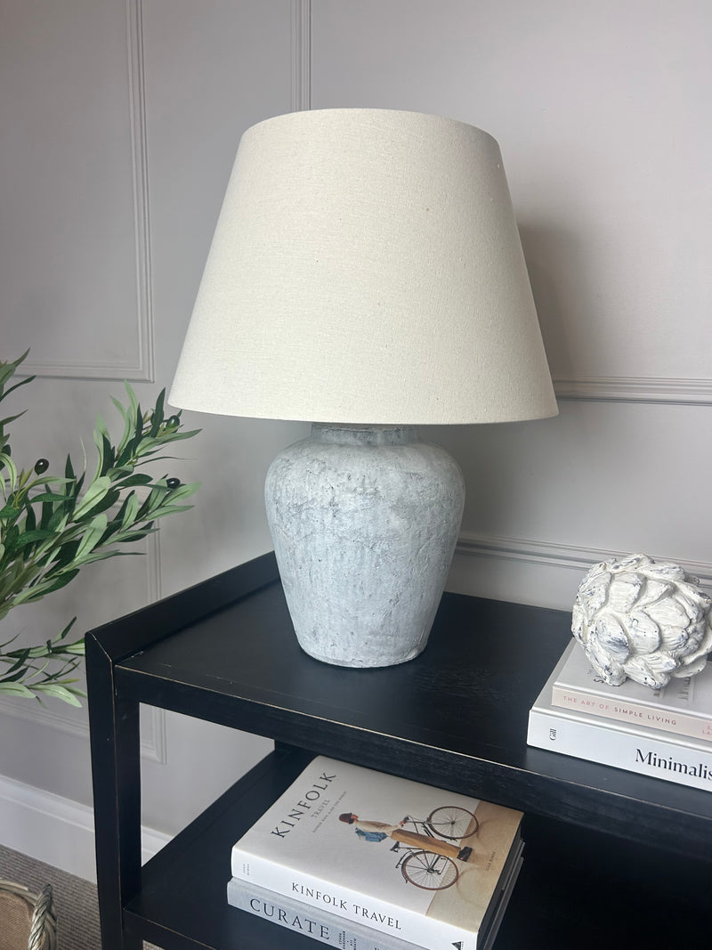 Darcy stone rustic lamp with linen shade
