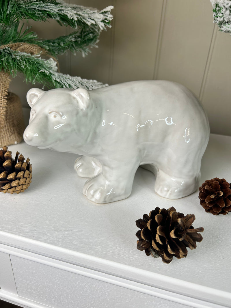 Large Rustic glaze White Ceramic Polar Bear Ornament
