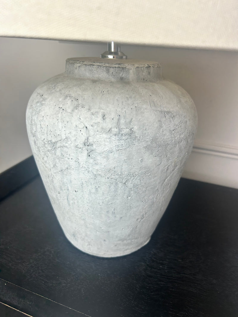 Darcy stone rustic lamp with linen shade
