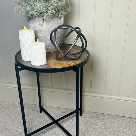 Round metal wood top side table