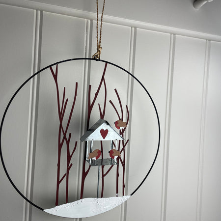 Robin bird house table wreath hanging metal