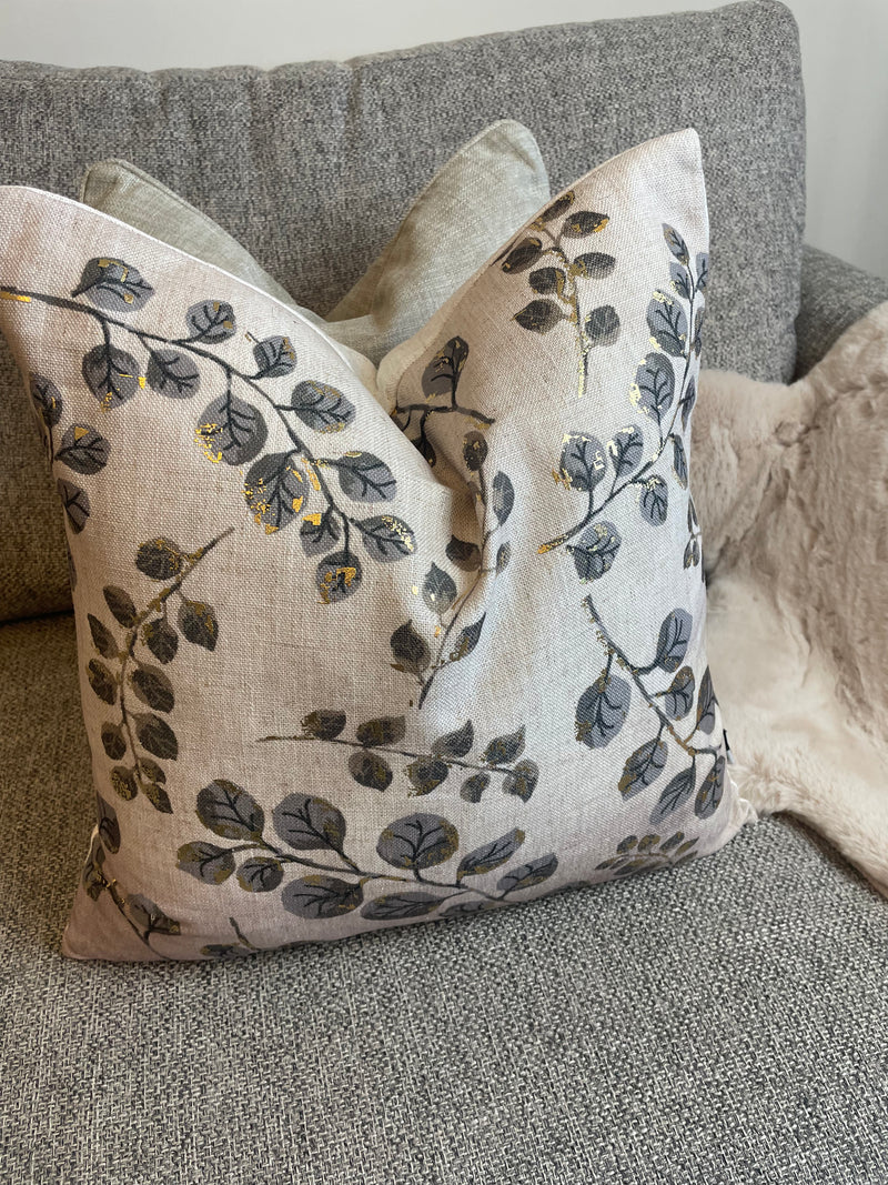 Gold leaf detail luxe cushion