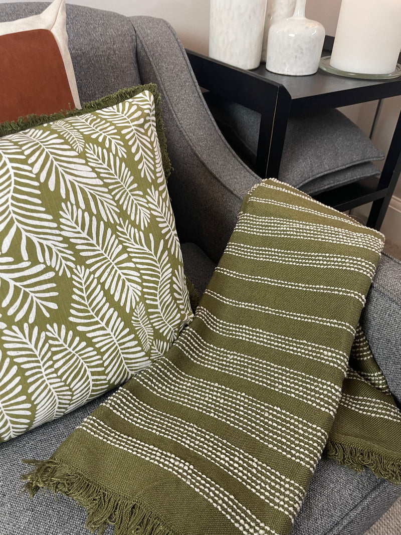 Jour woven throw olive green