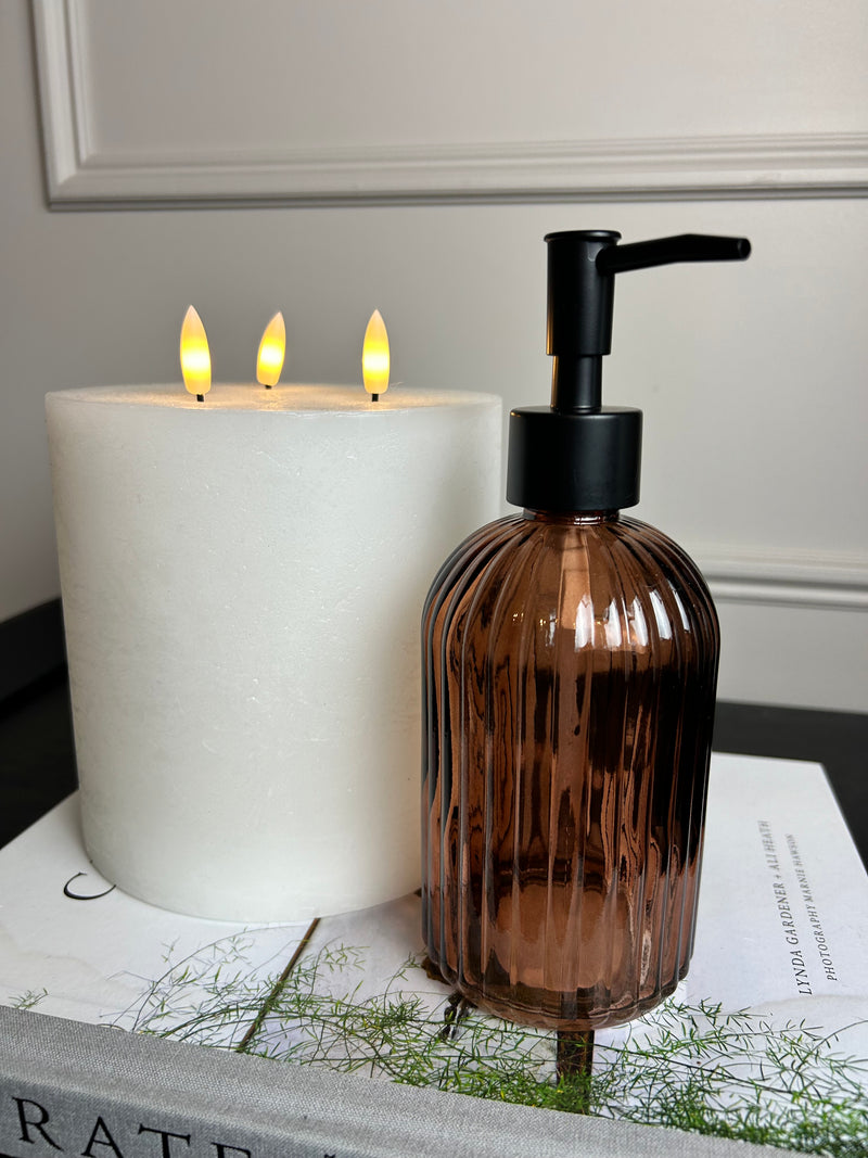 Amber Ribbed Glass Soap Dispenser