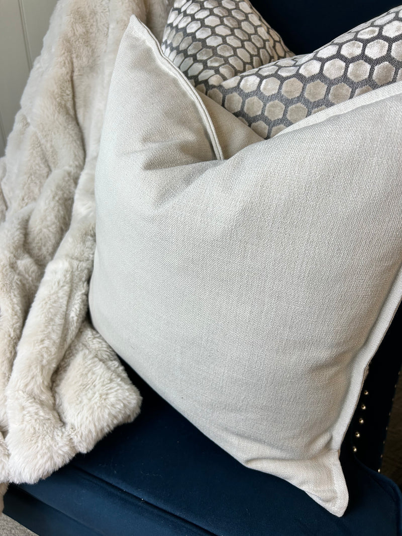 Heavy Linen Natural Mix Feather Filled luxe luxury cushion 45cm