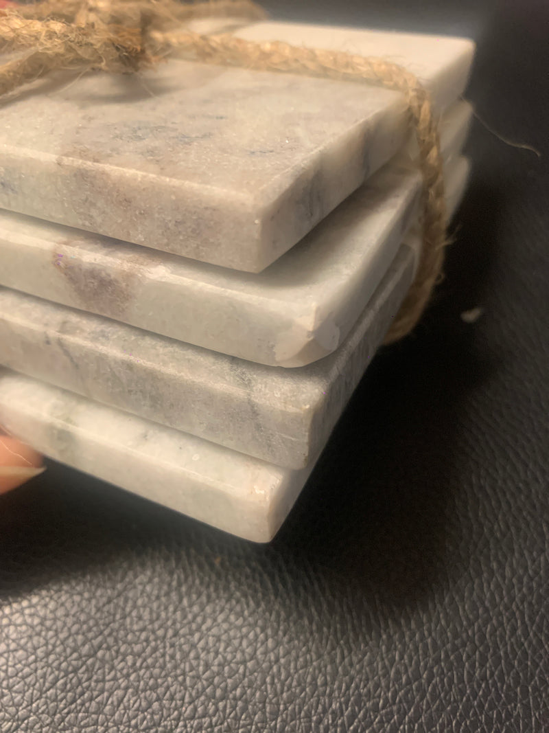 Square marble two tone neutral coasters