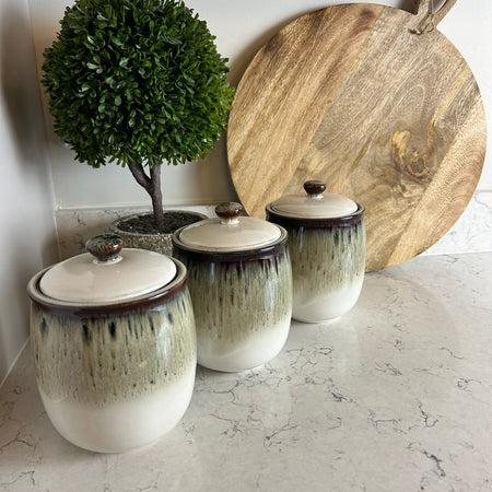 Reactive glaze lidded air tight canister