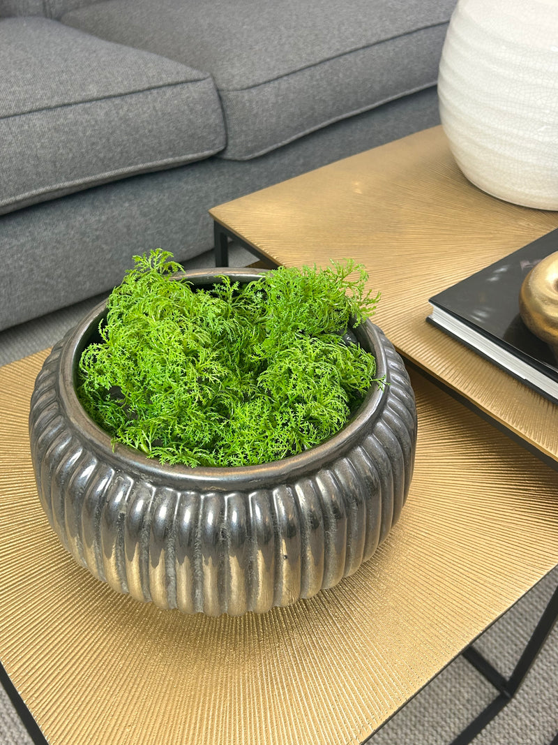 Bronze Pewter Ribbed Ceramic Planter