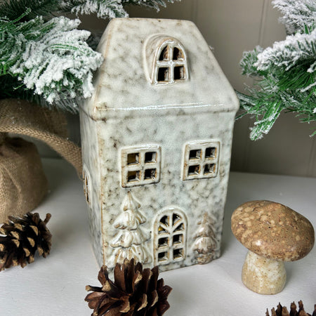 Neutral Two Tone reactive glaze LED light up Ceramic House