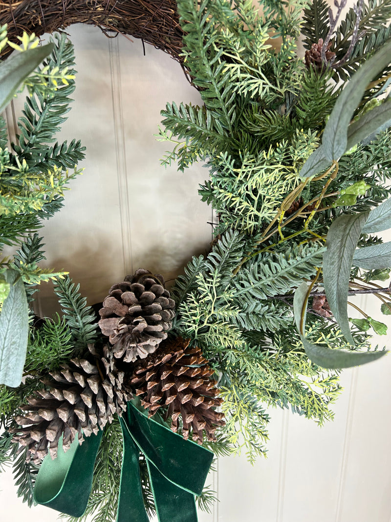 Pine Foliage Bow Wreath 60cm