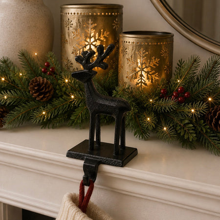 Black reindeer stocking hook metal