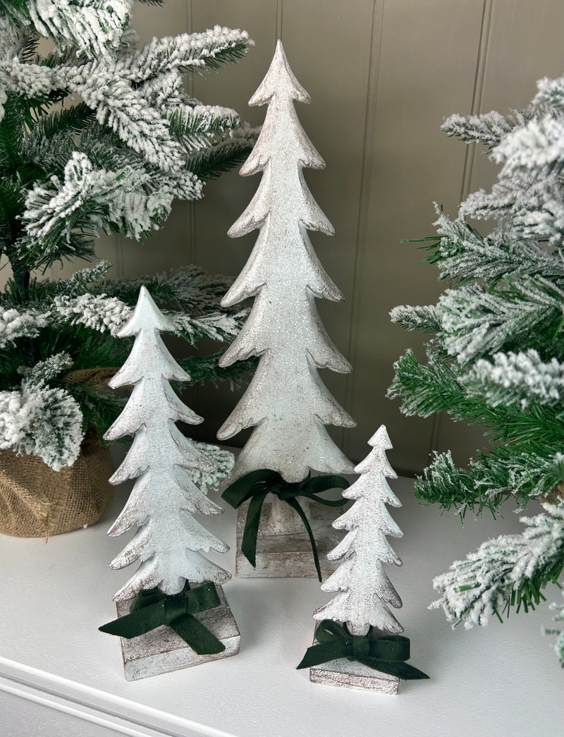 Snowy White Wash Standing Christmas trees, 3 Sizes