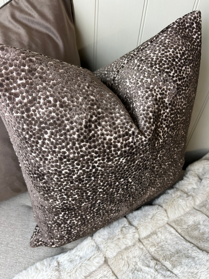 Chocolate Brown textured Bingham dot cushion 43cm