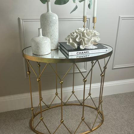 Antique Gold Mirrored Top oval Side Table console two sizes