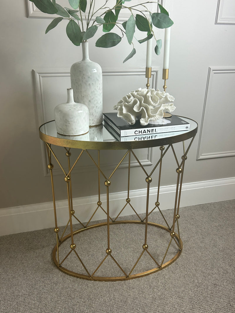 Antique Gold Mirrored Top oval Side Table console two sizes