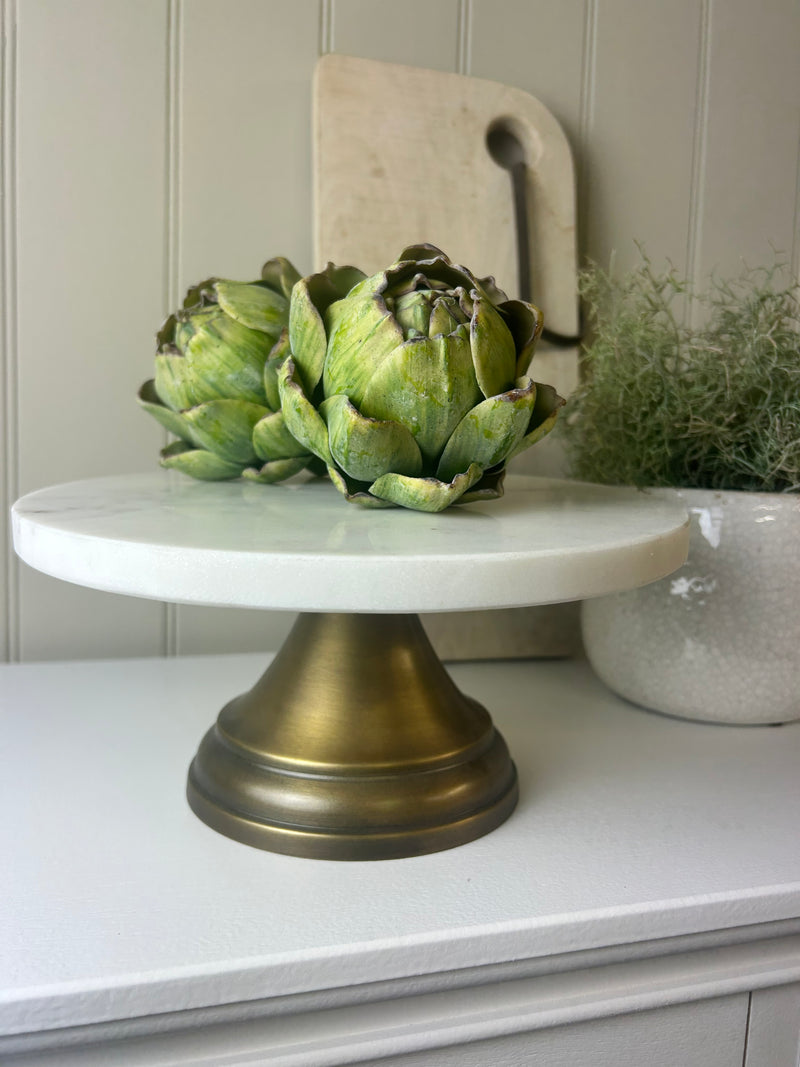 Brass and marble cake stand