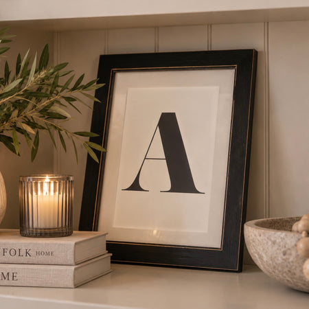Letter A glazed black frame picture