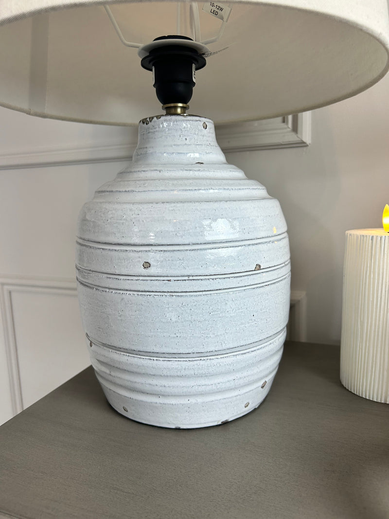 Thalia stone distressed lamp with linen shade
