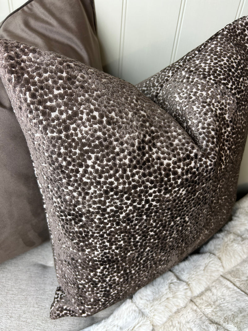 Chocolate Brown textured Bingham dot cushion 43cm