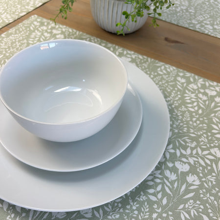 Set of 4 sage green floral cotton placemats and linen cotton napkins