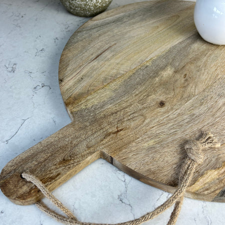 Large Round Mango Wood Serving Chopping Board With Handle 40cm
