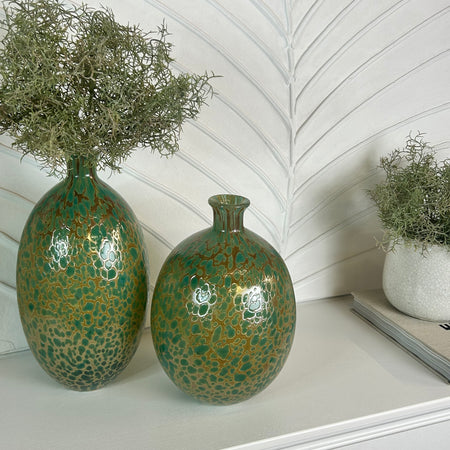 Chunky green brown blown glass vase printed 2 sizes
