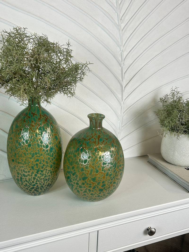 Chunky green brown blown glass vase printed 2 sizes
