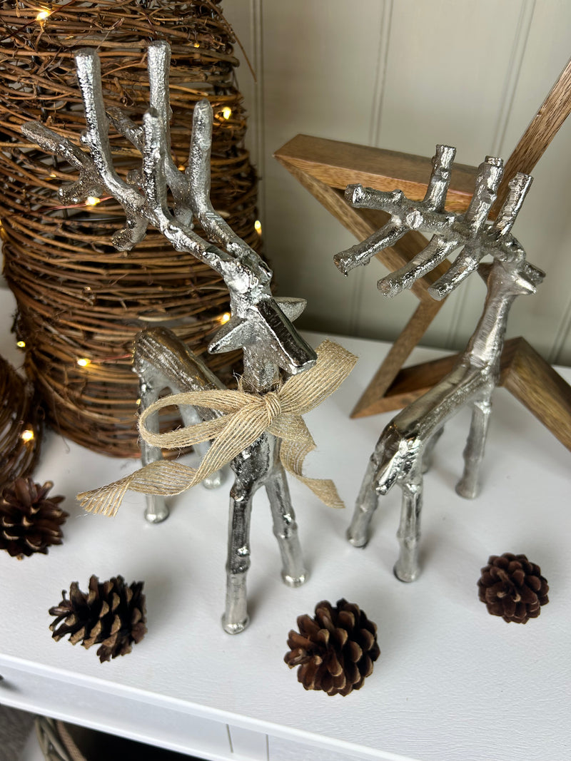 Silver metal standing reindeer 2 sizes
