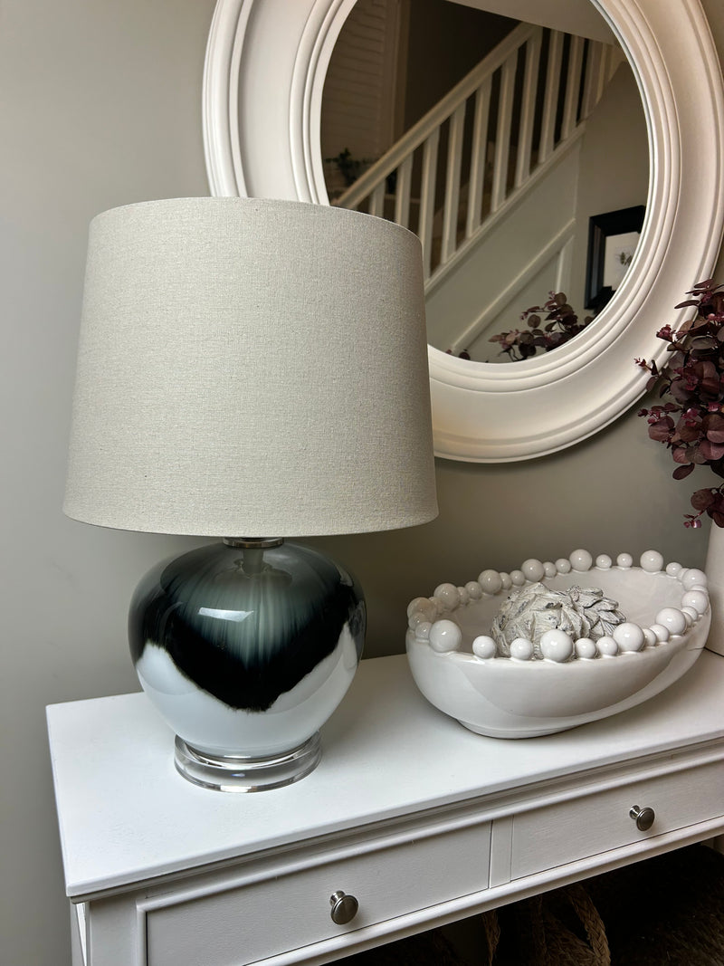 Abstract ombré glass lamp with linen shade